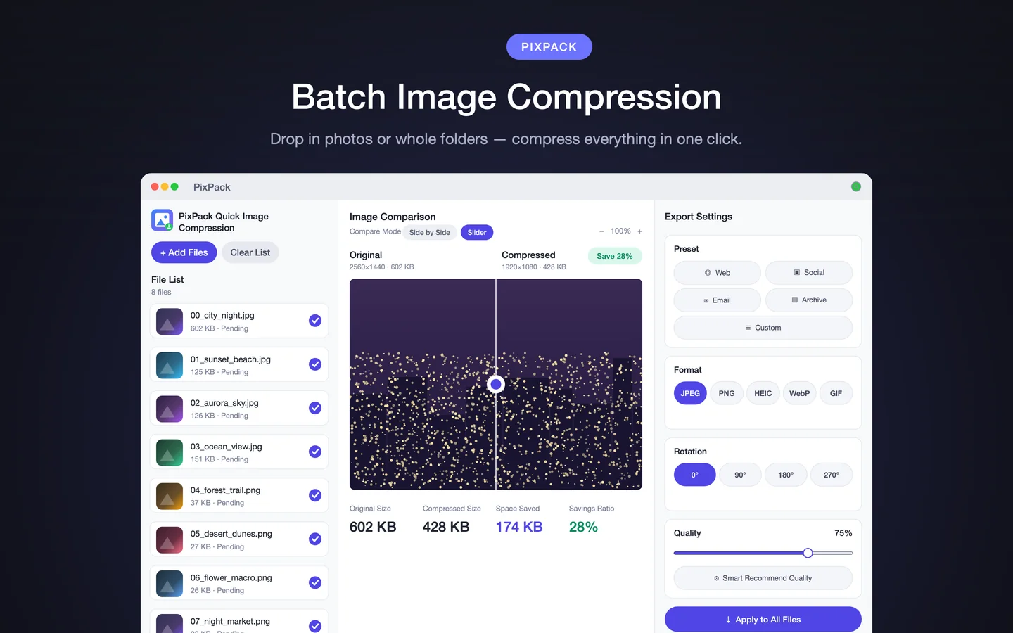 PixPack batch compression on macOS