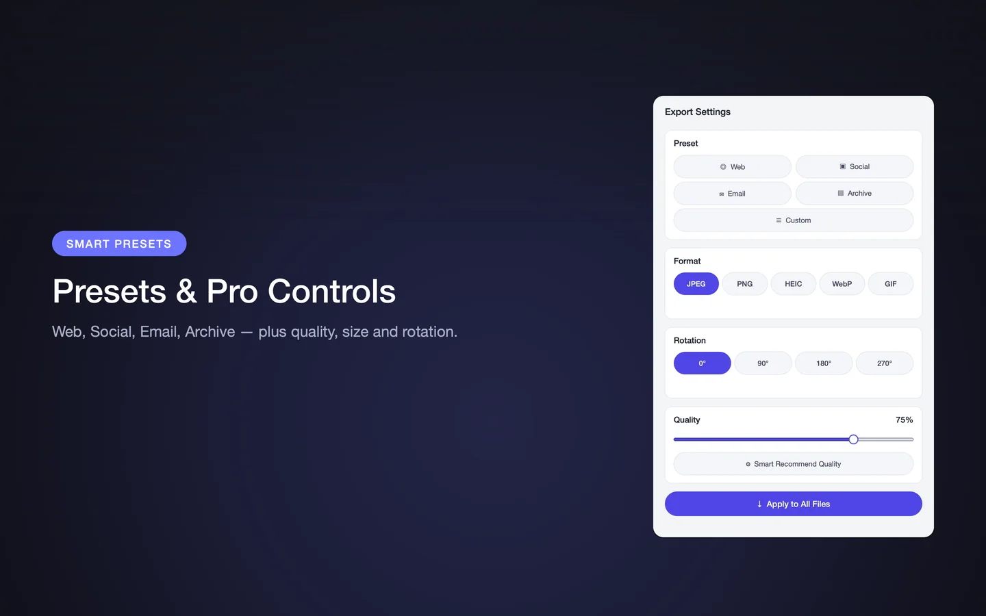 PixPack presets on macOS